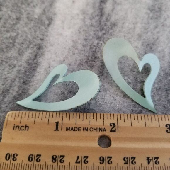 Vintage Baby Blue Enamel Heart Post Earrings, Metallic, Retro 80s Design - Picture 4 of 5